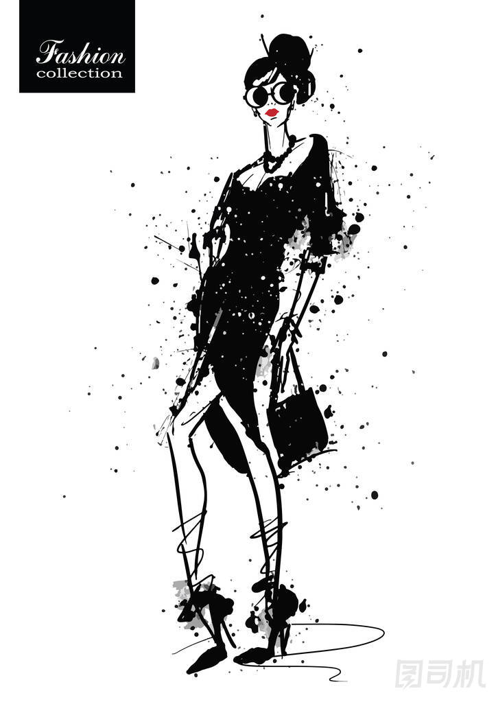 在素描風(fēng)格的時(shí)尚女孩。復(fù)古海報(bào)