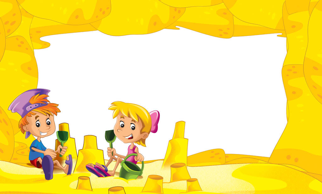 孩子们在玩沙的帆船在海滩上