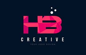 Hb H B 字母标志与紫色的低聚粉色三角形概念