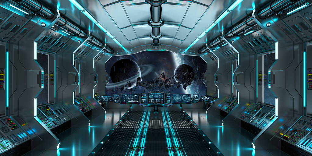 在遥远的行星系统 3d 渲染视图飞船内部