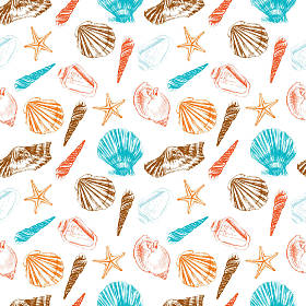 无缝模式水下艺术海洋彩色纹理、 蚀刻素描白色背景，贺卡、 装饰纺织、 水面料，设计一个孤立的贝壳手绘墨壁纸