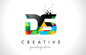 五颜六色的三角形纹理设计向量 ds D S 字母标志