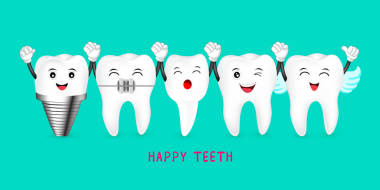 快樂可愛的卡通牙齒人物