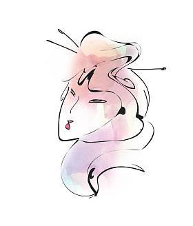 日本女孩在素描风格时