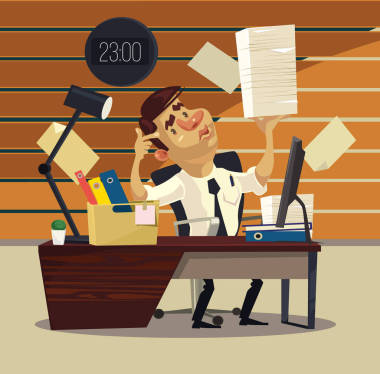 累了的辦公室工人商人有很多作品不開心。矢量平面卡通插畫