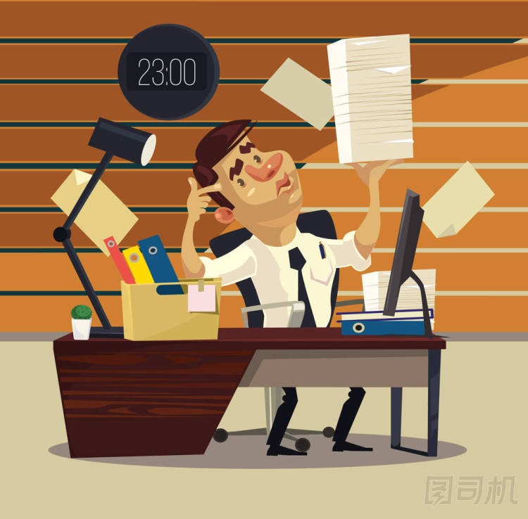 累了的辦公室工人商人有很多作品不開心。矢量平面卡通插畫