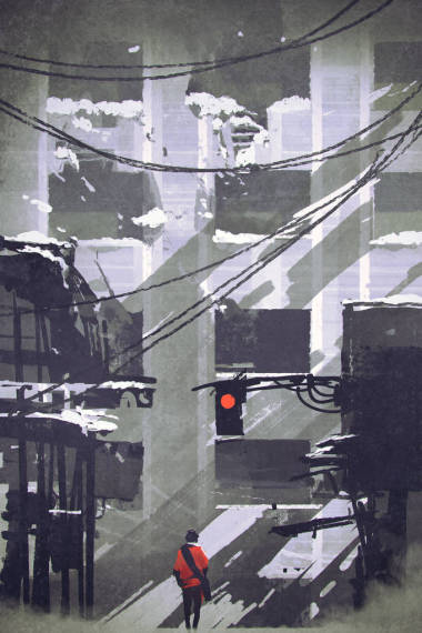 人走在被遗弃的城市照片