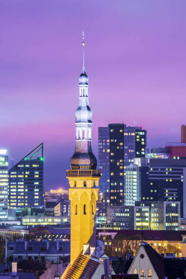 現(xiàn)代建筑為背景的塔林舊市政廳