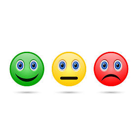 图释评价反馈图标，笑脸不同的心情。矢量