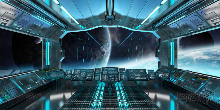 在遙遠的行星系統(tǒng) 3d 渲染視圖飛船內(nèi)部