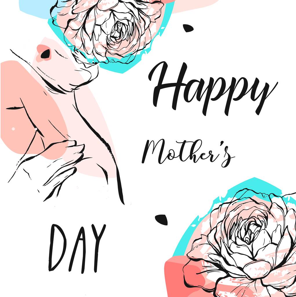 手绘矢量抽象贺卡与快乐母亲一天书法和女人图与抽象花在柔和的颜色,白色背景上孤立 手绘矢量抽象贺卡与快乐母亲一天书法和女人图与抽象花在柔和的颜色,白色背景上孤立