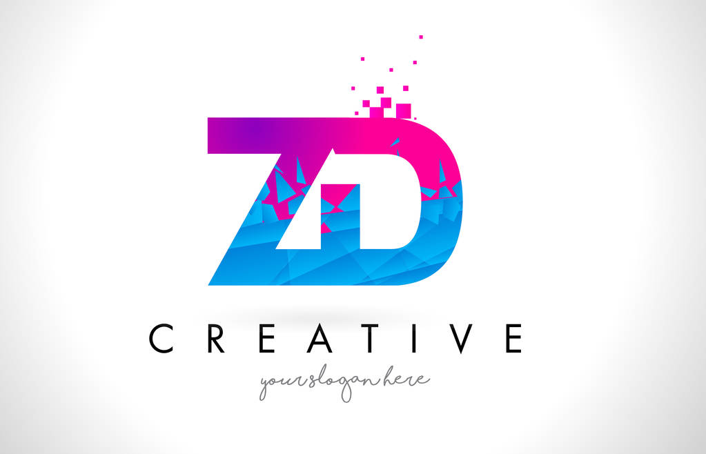 Zd Z D 字母标志与粉碎破碎蓝色粉红色纹理设计