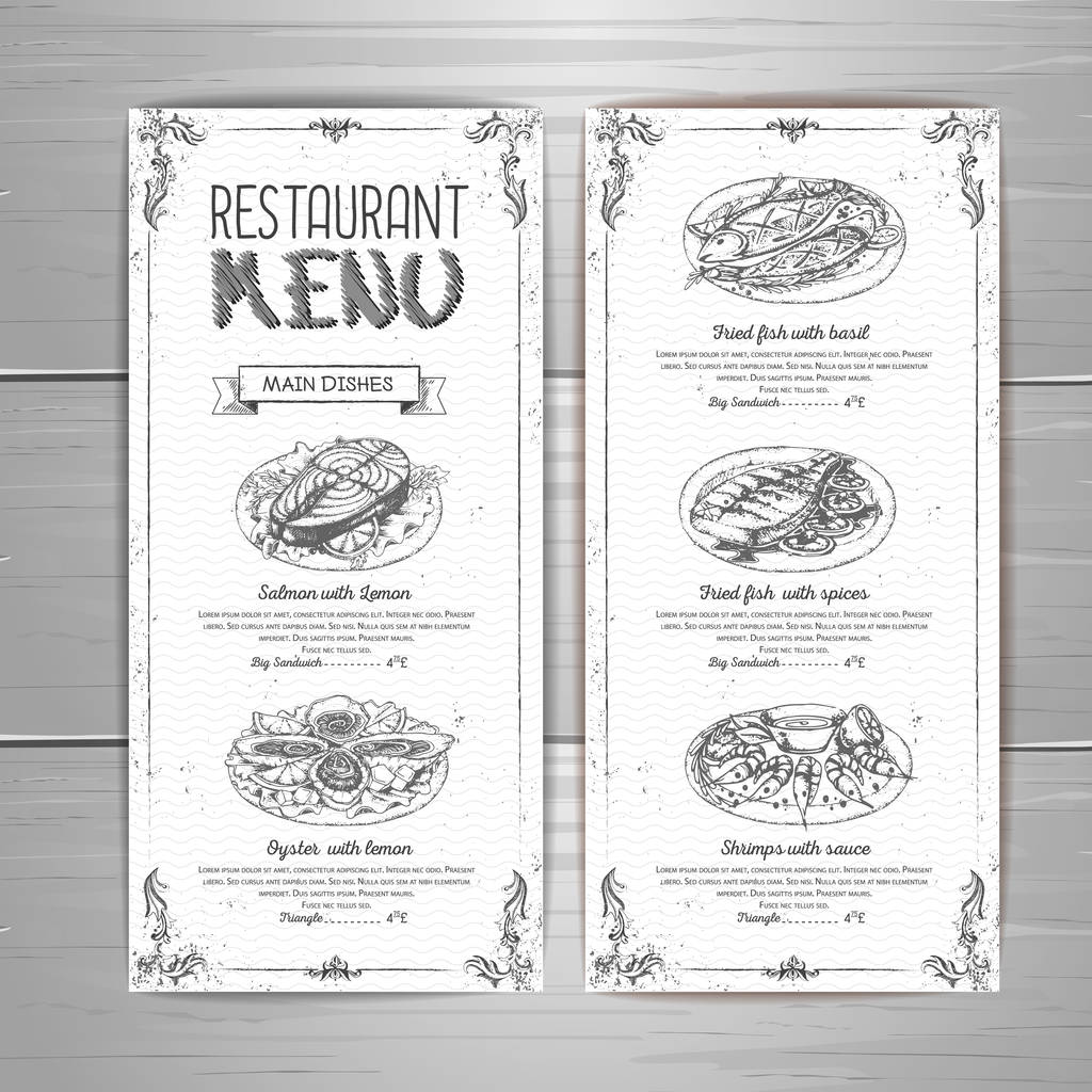 手绘图的餐厅，菜单设计照片