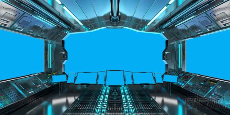宇宙飛船的內(nèi)部與上藍(lán)色 windows 3d 渲染視圖