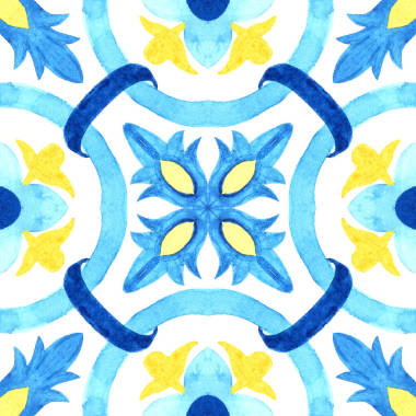 葡萄牙 azulejo 瓷砖。水彩的无缝模式