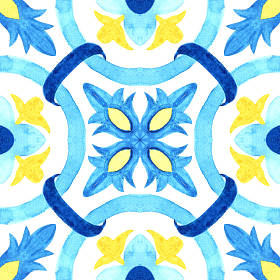 葡萄牙 azulejo 瓷砖。水彩的无缝模式