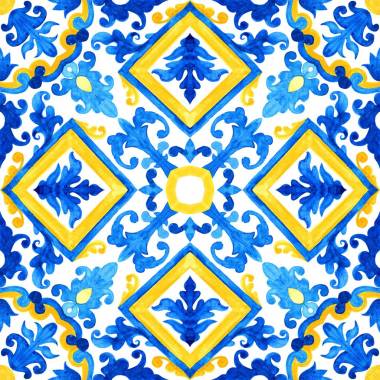 葡萄牙 azulejo 瓷磚。水彩的無縫模式