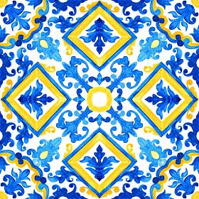 葡萄牙 azulejo 瓷砖。水彩的无缝模式