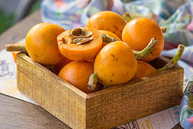 在厨房柜台背景下枇杷图片