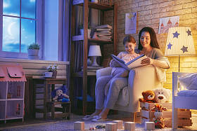 家庭阅读的就寝时间.图片