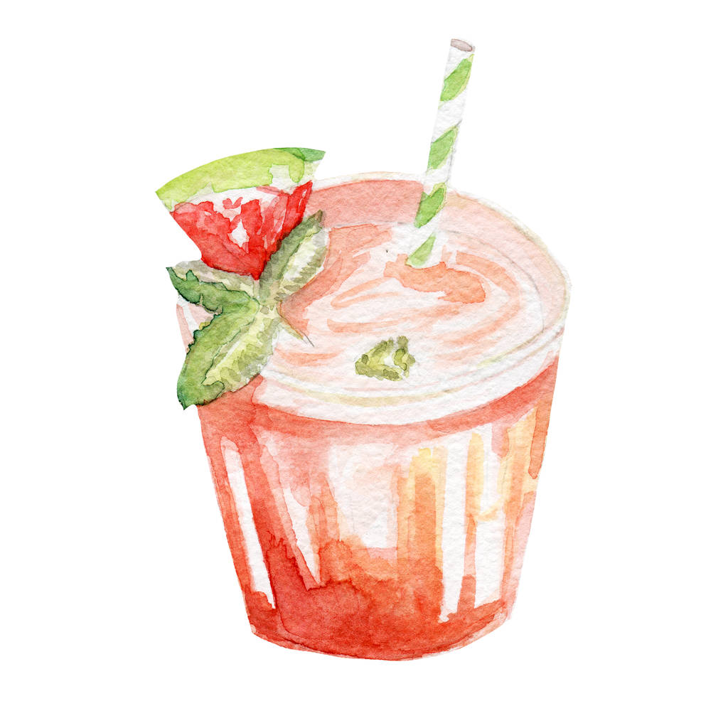 茶点饮料插图。白色背景上的手画的水彩