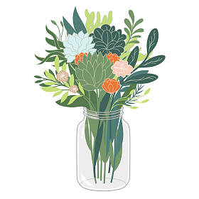 美丽的花朵在罐子里照片