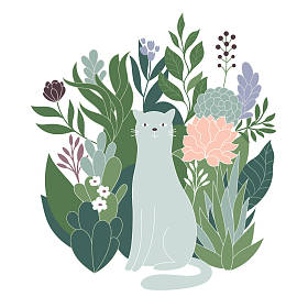 美丽的花朵和猫照片