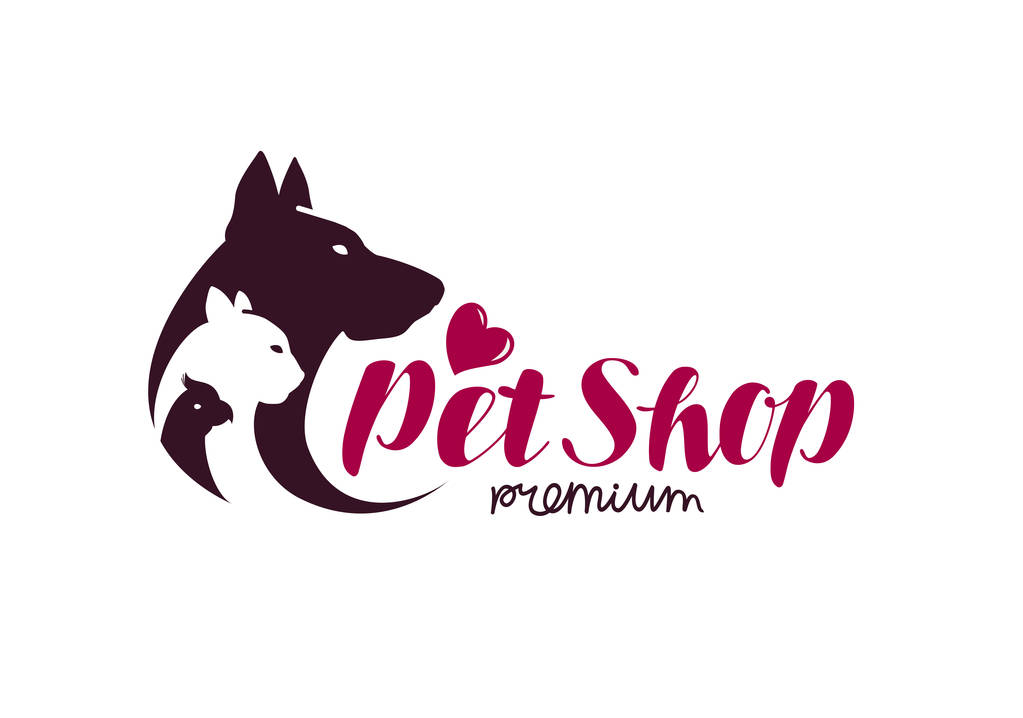 宠物店的标志。动物猫、 狗、 鹦鹉图标。矢量图