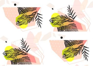 手工抽象夏天充满异国情调的丛林植物热带棕榈叶无缝模式隔离在白色背景。野斑马图案的部落不寻常打印。自然风光壁纸。波西米亚风画风