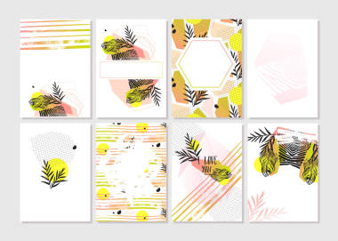 手工制作矢量抽象圖形保存日期部落熱帶異域情人節(jié)卡集集合在柔和的顏色，白色背景上分離。不尋常卡業(yè)務(wù)、 假期、 裝飾