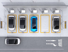 停车场的汽车共享业务的鸟瞰图