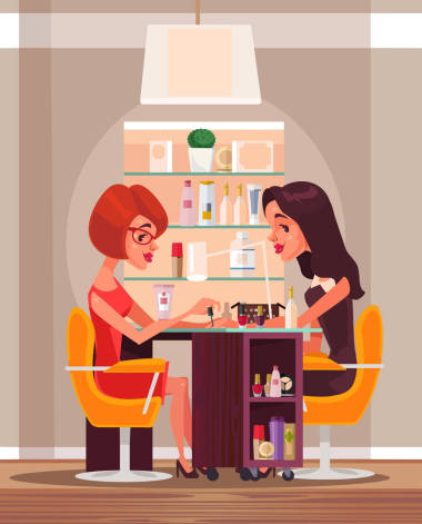快樂的微笑的女人性格做美容美發(fā)美甲。矢量平面卡通插畫