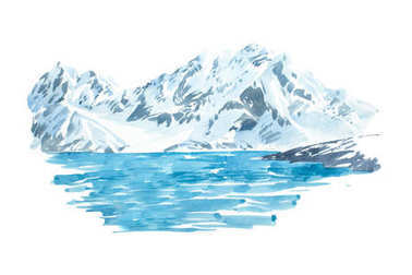 自然美丽的冬天景观山和湖图