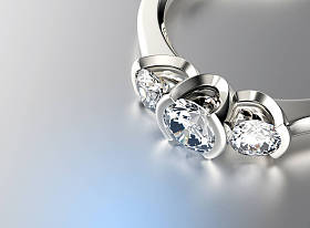 3d 插图的黄金与钻石环。珠宝背景