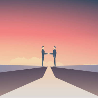 商業(yè)交易矢量概念有兩個(gè)商人在差距做握手。商務(wù)談判符號(hào)