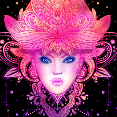 神圣的女神。波西米亞風 Diva 部落的融合。美麗的亞洲神圣