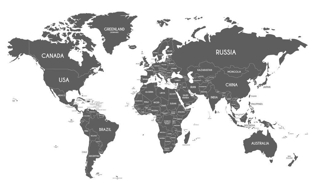 政治孤立的白色背景上的世界地图矢量图。可编辑和明确标明