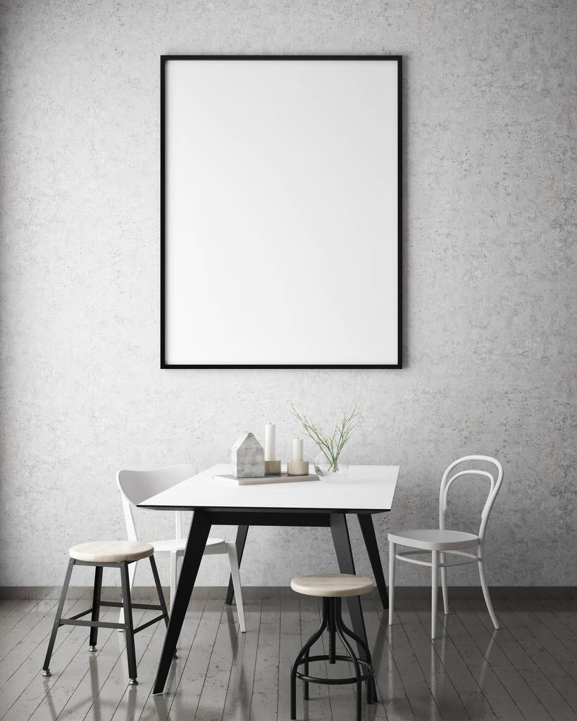 小样在时髦室内背景、 斯堪的纳维亚风格、 3d 渲染、 3d 插图海报帧