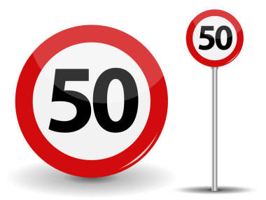 一輪紅道路標志限速每小時 50 公里。矢量圖