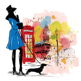 在素描风格的时尚女孩。垃圾摇滚图