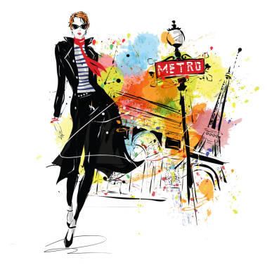 在素描風(fēng)格的時(shí)尚女孩。垃圾搖滾圖