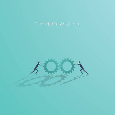 業(yè)務團隊矢量概念有兩個商人推 cog 輪子彼此。商業(yè)標志的合作、 工作、 解決方案