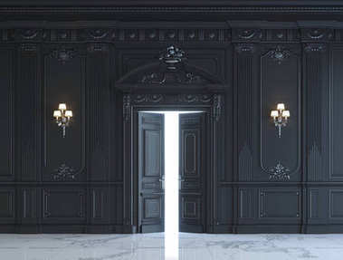 黑墻板與鍍銀的古典風(fēng)格。3d 渲染
