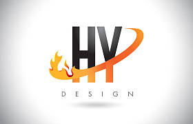 Hy H Y 字母标志用火火焰设计和橙色旋风