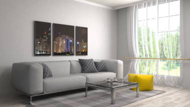 内政部与沙发。3d 图