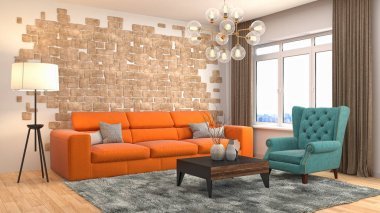 起居室內(nèi)。3d 圖圖片