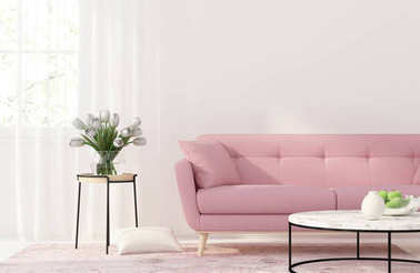 客廳里有一個粉紅色的沙發(fā)
