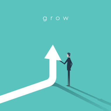 商人持有上涨矢量符号的箭头。经营理念的成长、 成功和成就