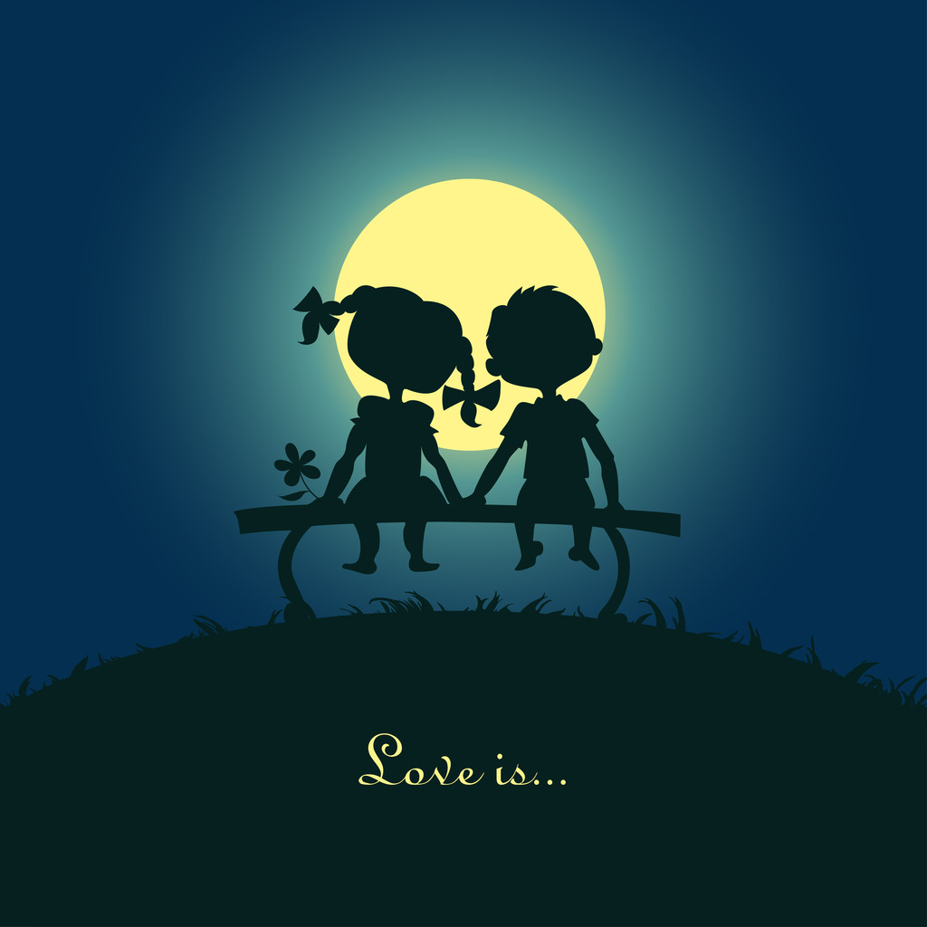 silhouettes 的男孩和女孩