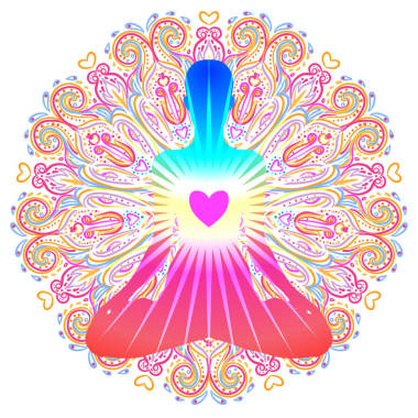 心脏脉轮概念。内心的爱，光及和平。在剪影